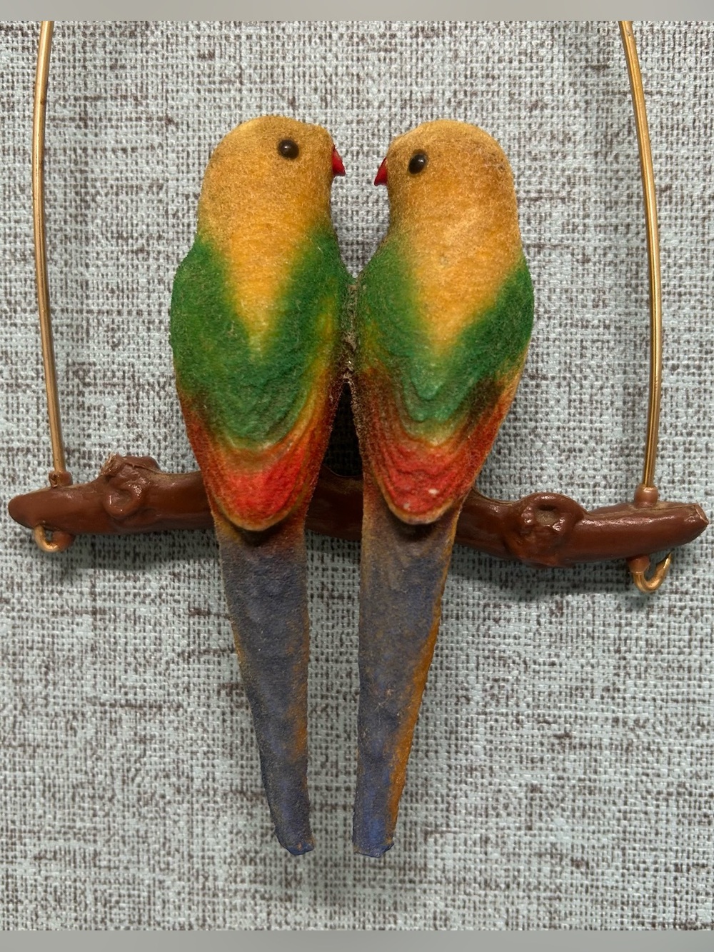 Vintage Felted Parrot Hanging Statue, Colorful Lovebirds Decor - Picture 4 of 4